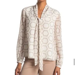 Ted baker London cream patterned woven tie neck blouse